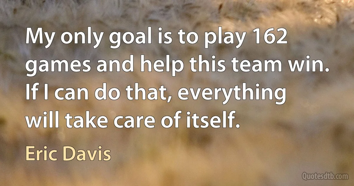 My only goal is to play 162 games and help this team win. If I can do that, everything will take care of itself. (Eric Davis)