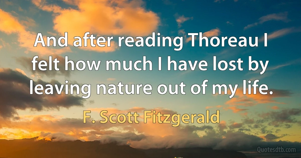 And after reading Thoreau I felt how much I have lost by leaving nature out of my life. (F. Scott Fitzgerald)