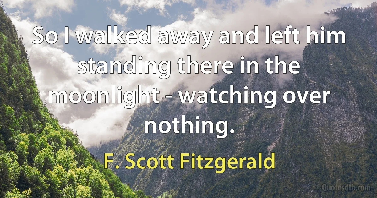 So I walked away and left him standing there in the moonlight - watching over nothing. (F. Scott Fitzgerald)