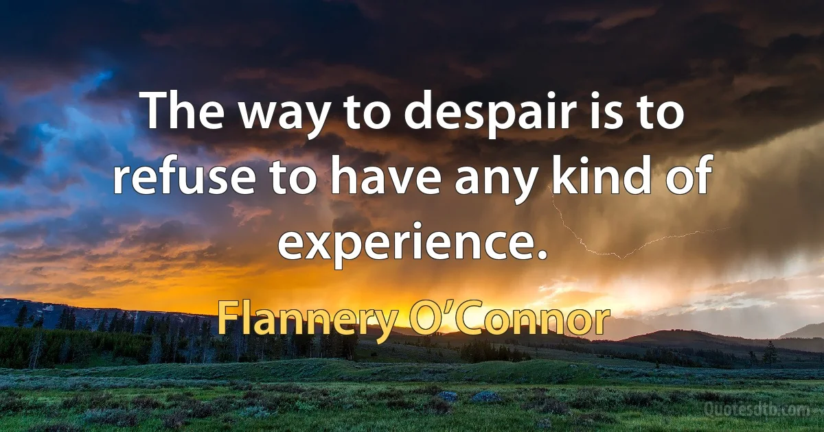 The way to despair is to refuse to have any kind of experience. (Flannery O’Connor)