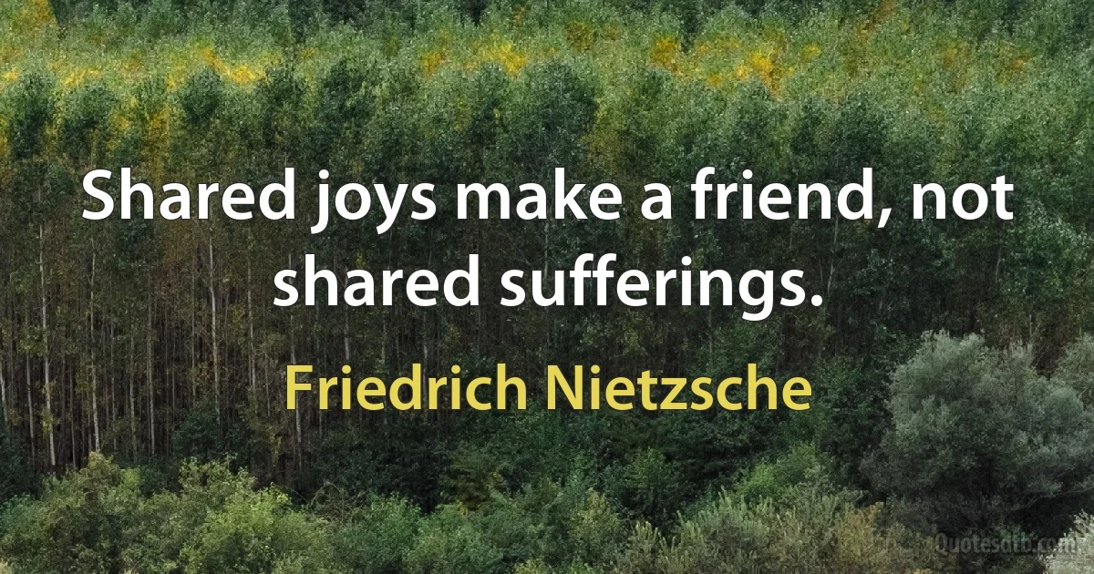 Shared joys make a friend, not shared sufferings. (Friedrich Nietzsche)