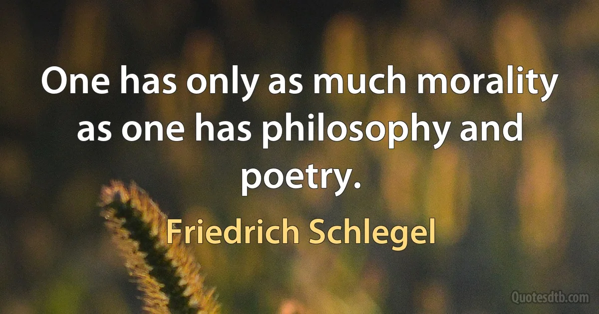 One has only as much morality as one has philosophy and poetry. (Friedrich Schlegel)