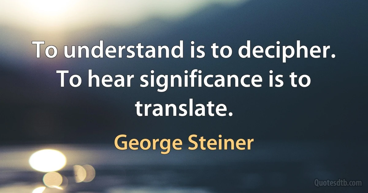 To understand is to decipher. To hear significance is to translate. (George Steiner)