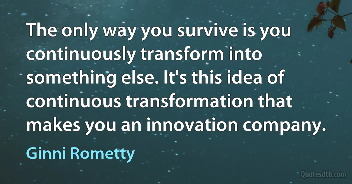 The only way you survive is you continuously transform into something else. It's this idea of continuous transformation that makes you an innovation company. (Ginni Rometty)