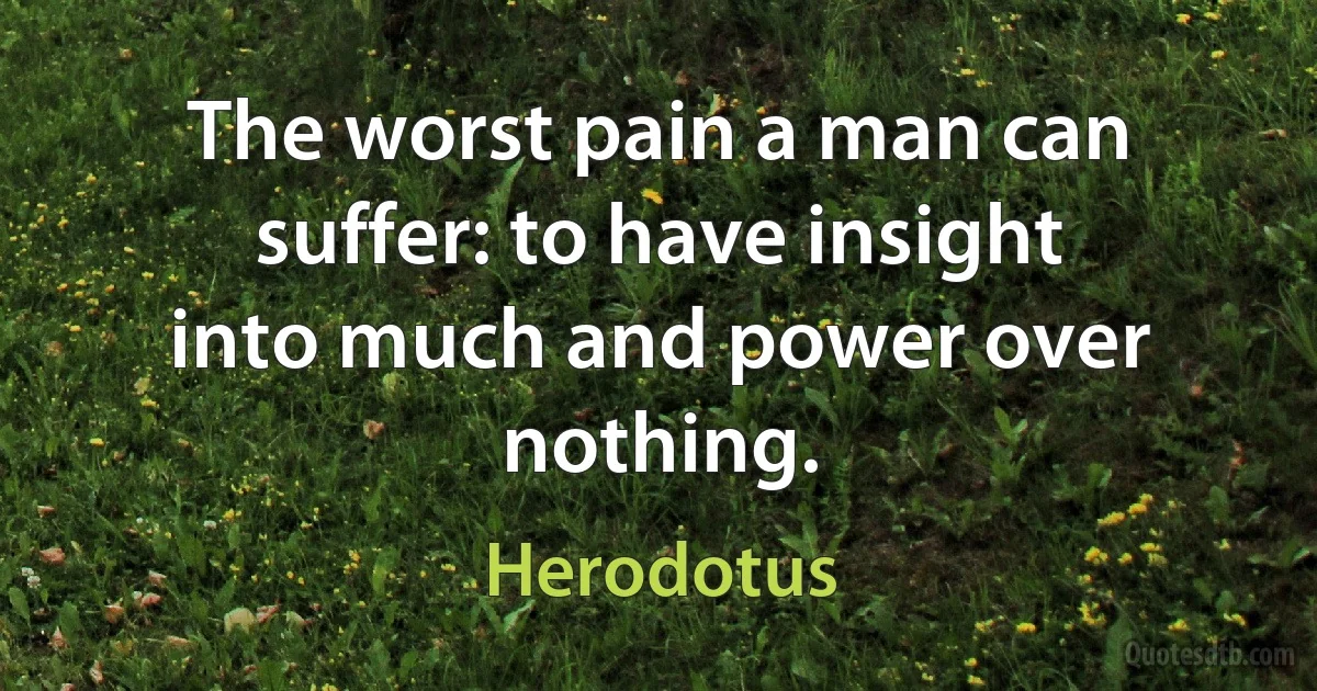 The worst pain a man can suffer: to have insight into much and power over nothing. (Herodotus)