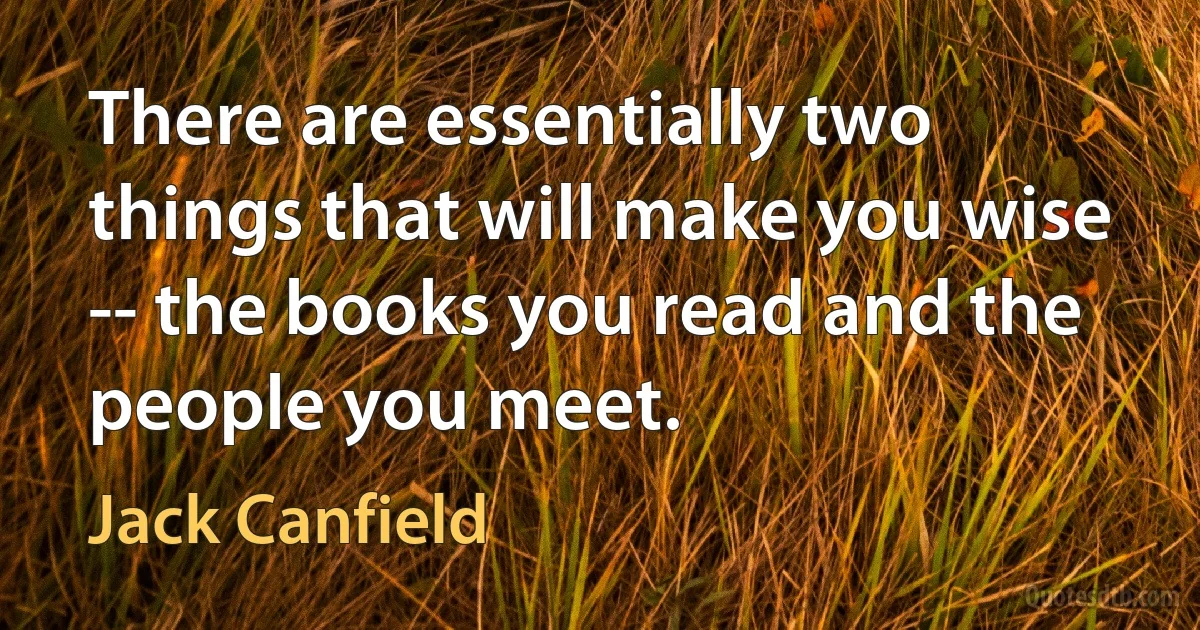 There are essentially two things that will make you wise -- the books you read and the people you meet. (Jack Canfield)