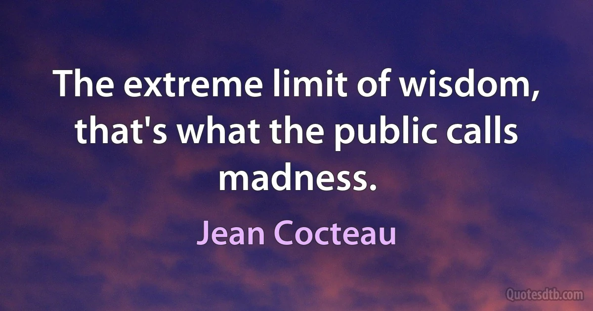 The extreme limit of wisdom, that's what the public calls madness. (Jean Cocteau)