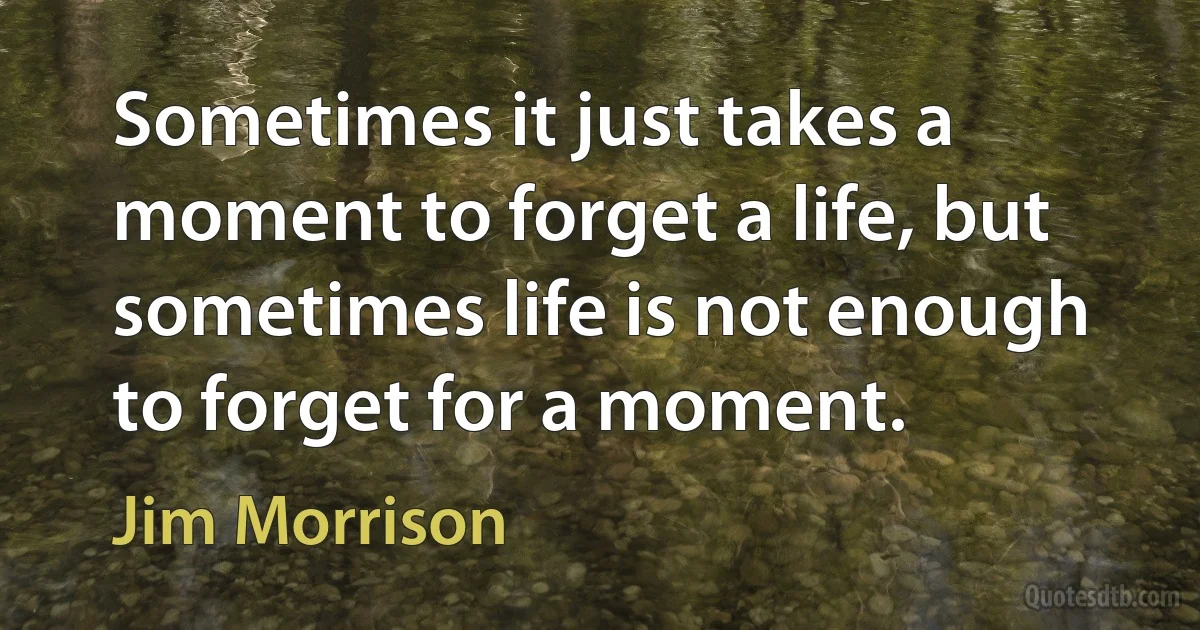 Sometimes it just takes a moment to forget a life, but sometimes life is not enough to forget for a moment. (Jim Morrison)