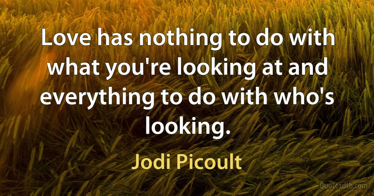 Love has nothing to do with what you're looking at and everything to do with who's looking. (Jodi Picoult)