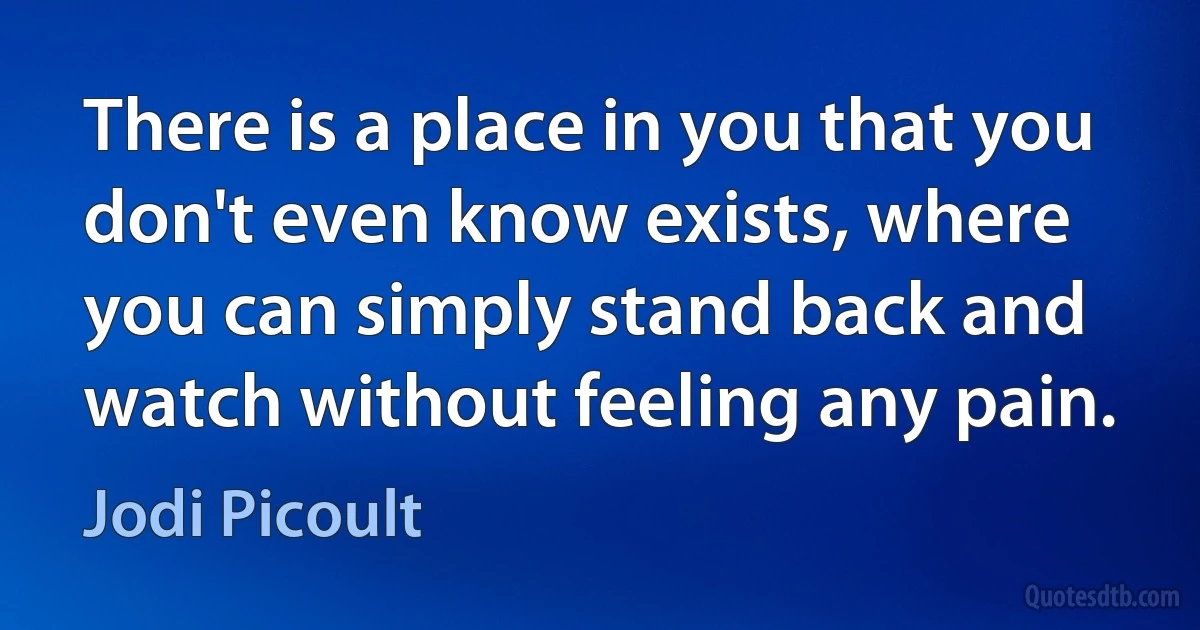 There is a place in you that you don't even know exists, where you can simply stand back and watch without feeling any pain. (Jodi Picoult)