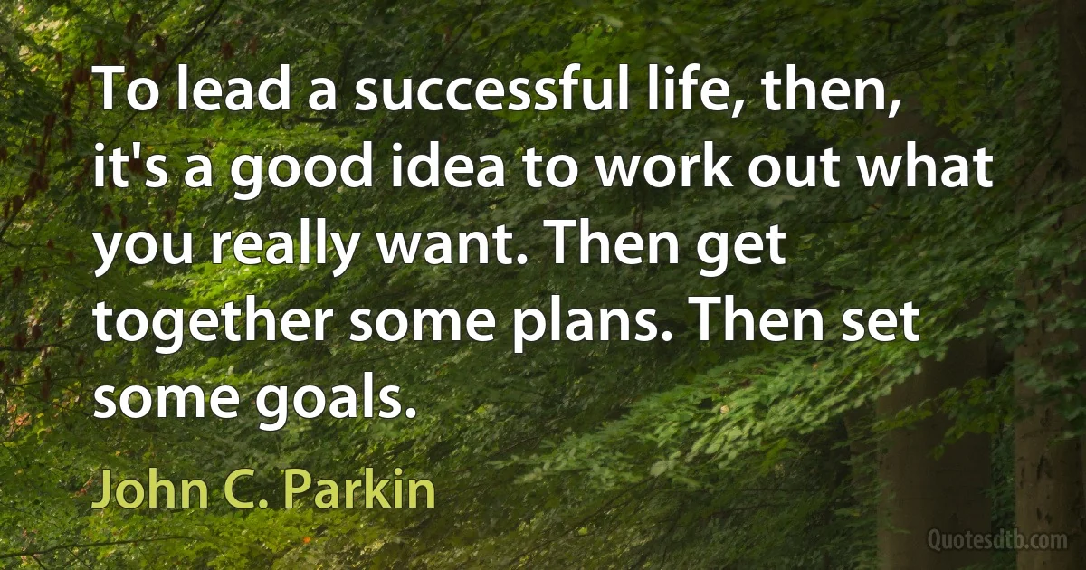 To lead a successful life, then, it's a good idea to work out what you really want. Then get together some plans. Then set some goals. (John C. Parkin)