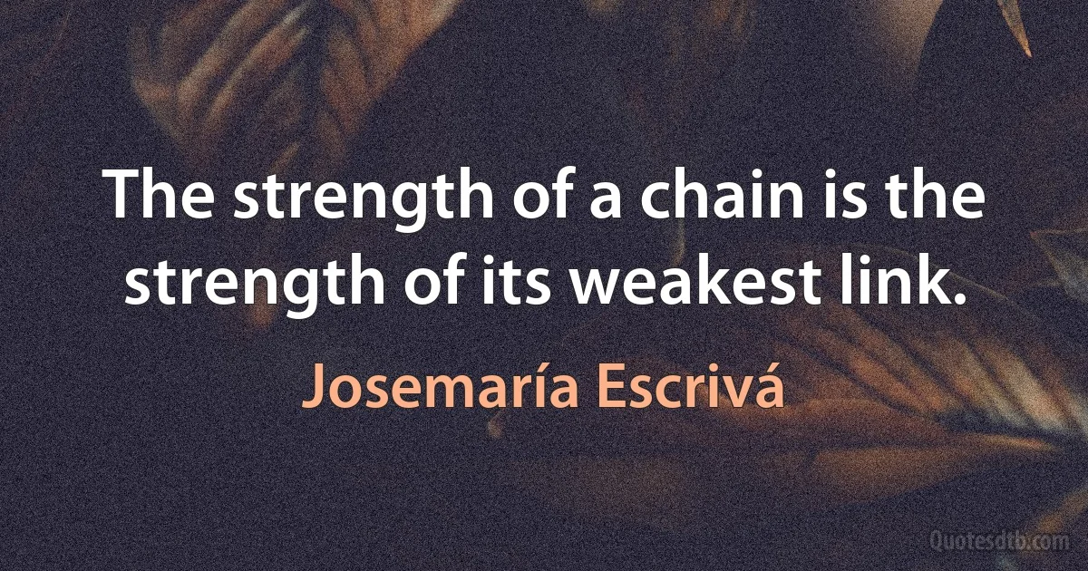 The strength of a chain is the strength of its weakest link. (Josemaría Escrivá)