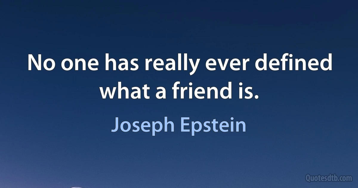 No one has really ever defined what a friend is. (Joseph Epstein)