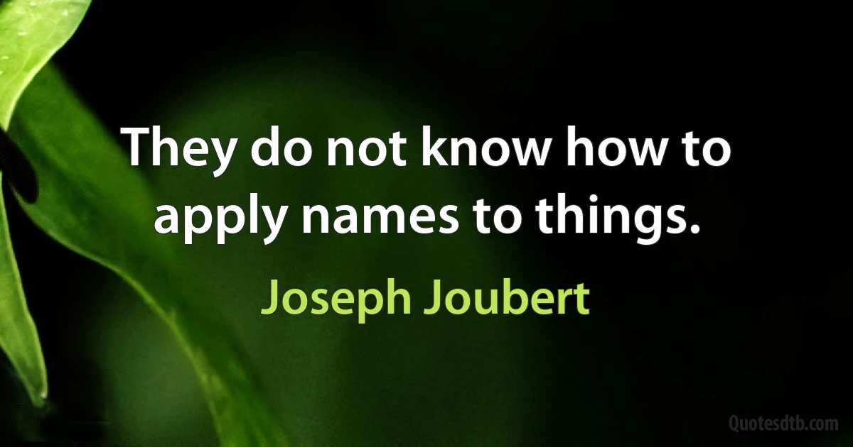 They do not know how to apply names to things. (Joseph Joubert)