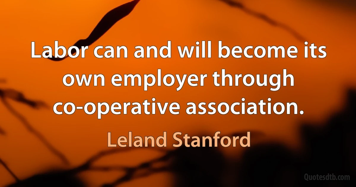 Labor can and will become its own employer through co-operative association. (Leland Stanford)