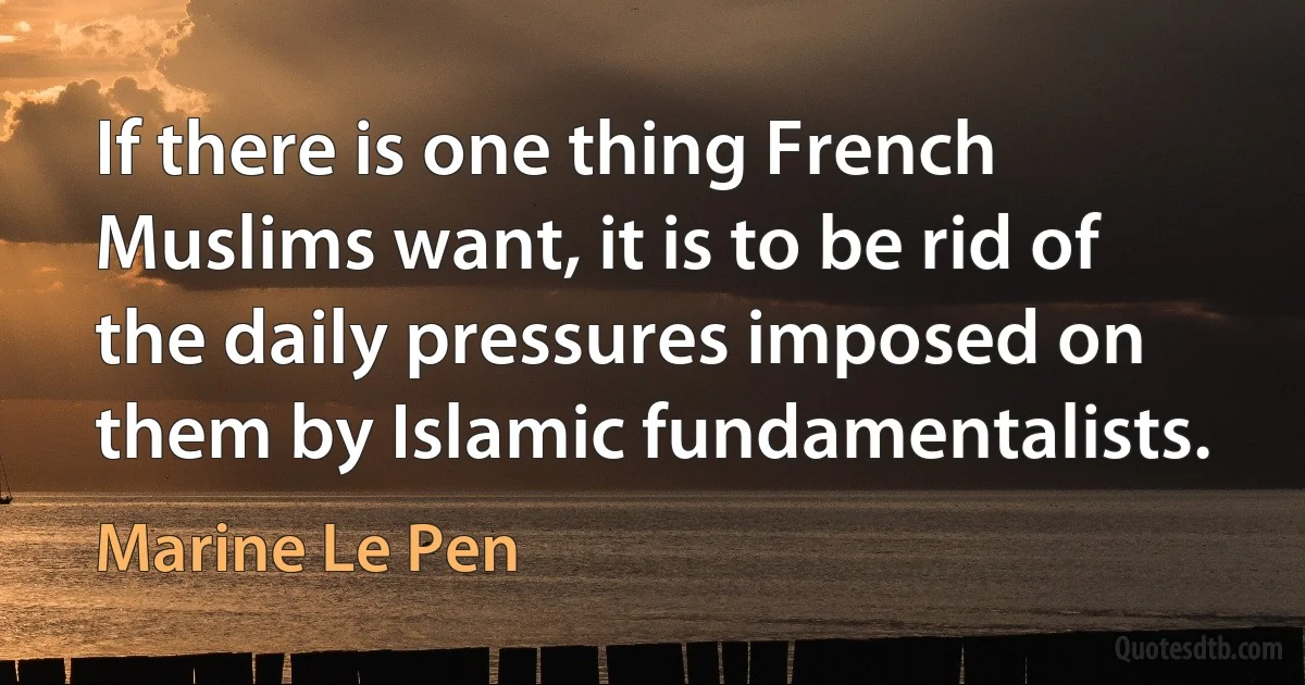 If there is one thing French Muslims want, it is to be rid of the daily pressures imposed on them by Islamic fundamentalists. (Marine Le Pen)