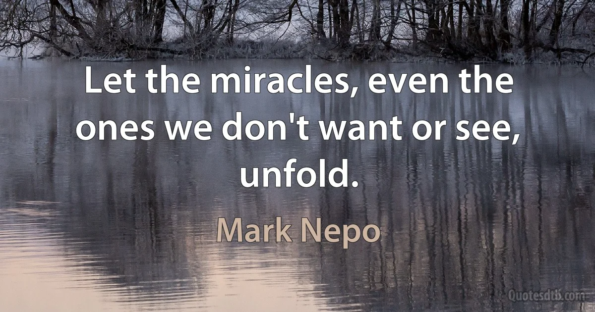 Let the miracles, even the ones we don't want or see, unfold. (Mark Nepo)