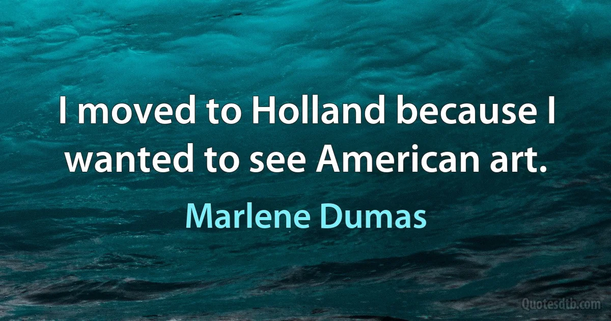 I moved to Holland because I wanted to see American art. (Marlene Dumas)