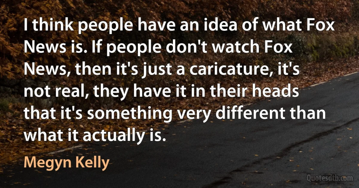 I think people have an idea of what Fox News is. If people don't watch Fox News, then it's just a caricature, it's not real, they have it in their heads that it's something very different than what it actually is. (Megyn Kelly)