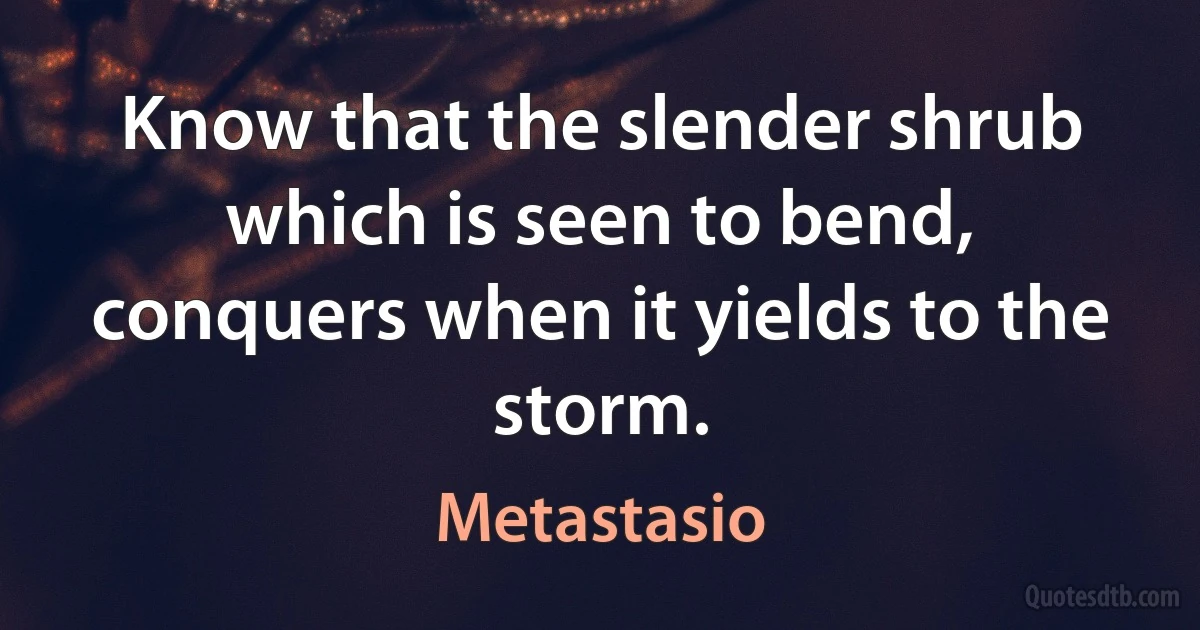 Know that the slender shrub which is seen to bend, conquers when it yields to the storm. (Metastasio)