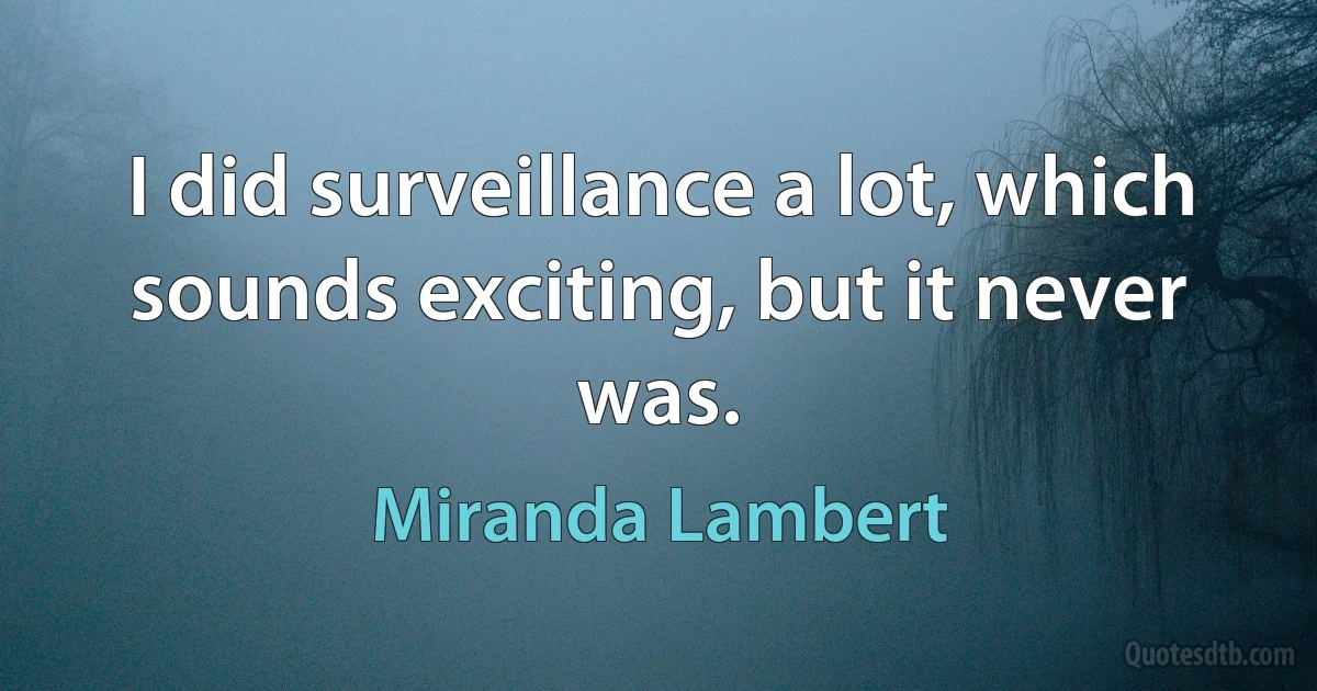 I did surveillance a lot, which sounds exciting, but it never was. (Miranda Lambert)