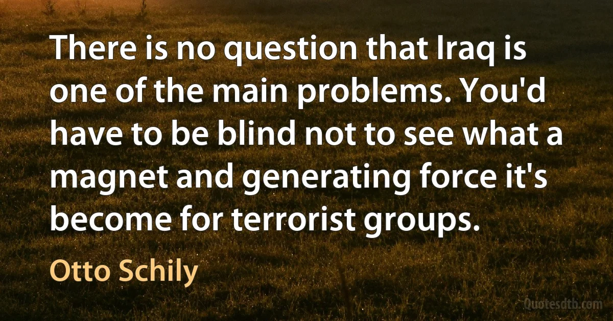 There is no question that Iraq is one of the main problems. You'd have to be blind not to see what a magnet and generating force it's become for terrorist groups. (Otto Schily)