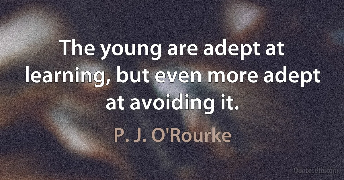 The young are adept at learning, but even more adept at avoiding it. (P. J. O'Rourke)