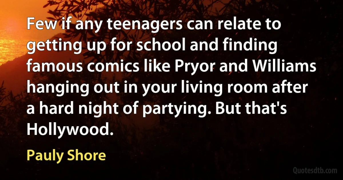 Few if any teenagers can relate to getting up for school and finding famous comics like Pryor and Williams hanging out in your living room after a hard night of partying. But that's Hollywood. (Pauly Shore)