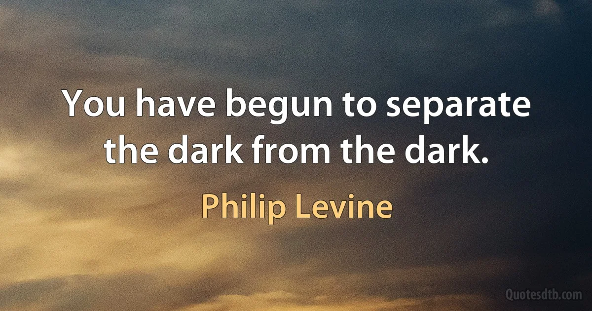 You have begun to separate the dark from the dark. (Philip Levine)