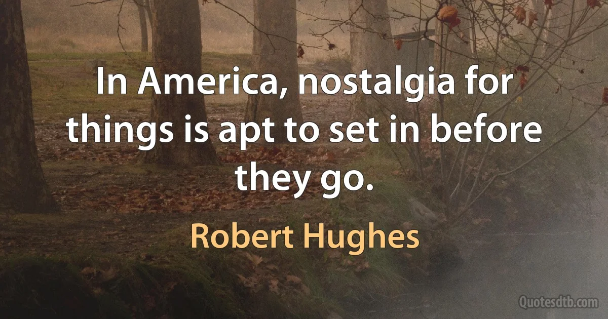 In America, nostalgia for things is apt to set in before they go. (Robert Hughes)