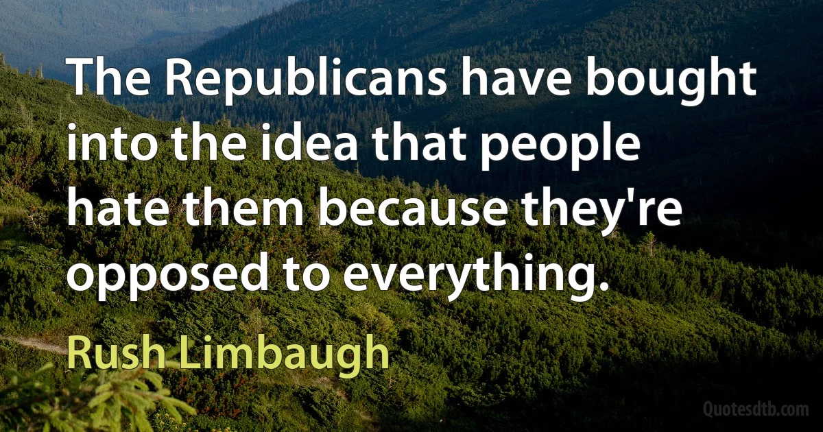 The Republicans have bought into the idea that people hate them because they're opposed to everything. (Rush Limbaugh)