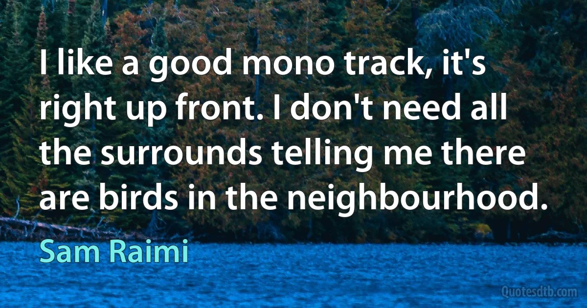 I like a good mono track, it's right up front. I don't need all the surrounds telling me there are birds in the neighbourhood. (Sam Raimi)