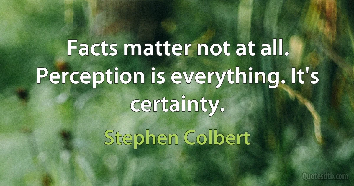 Facts matter not at all. Perception is everything. It's certainty. (Stephen Colbert)