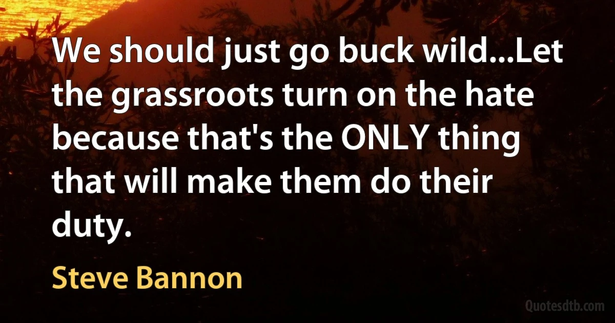 We should just go buck wild...Let the grassroots turn on the hate because that's the ONLY thing that will make them do their duty. (Steve Bannon)