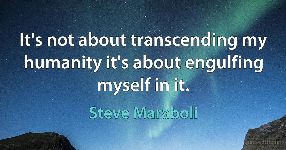 It's not about transcending my humanity it's about engulfing myself in it. (Steve Maraboli)