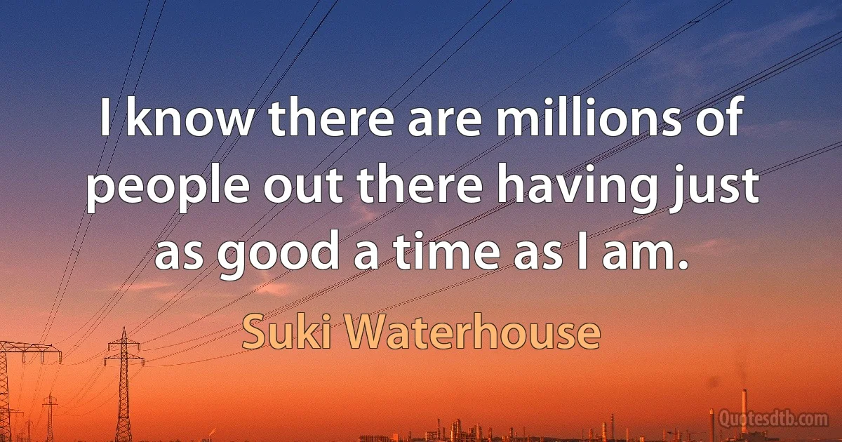 I know there are millions of people out there having just as good a time as I am. (Suki Waterhouse)