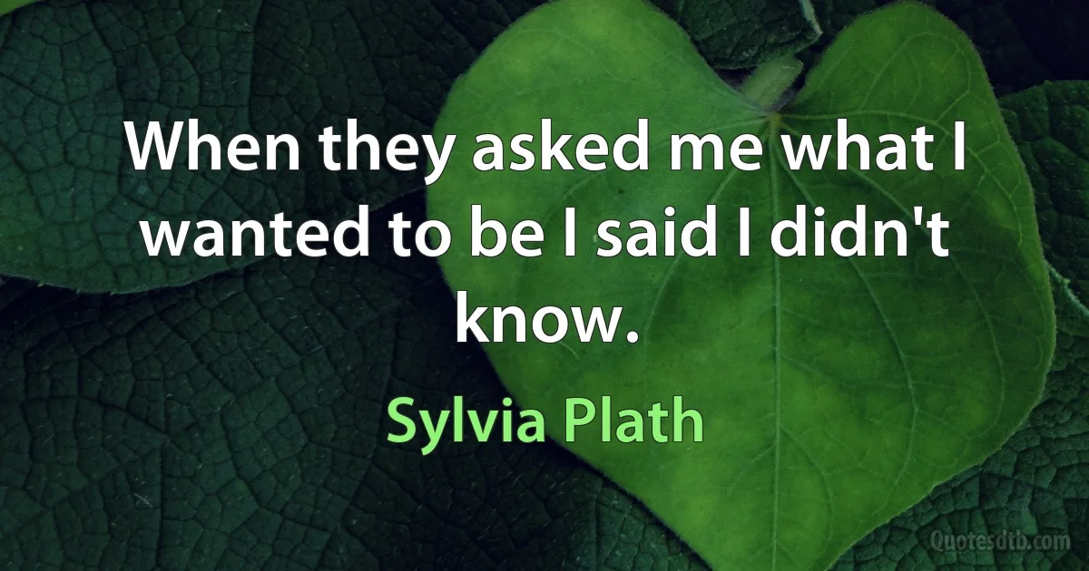 When they asked me what I wanted to be I said I didn't know. (Sylvia Plath)