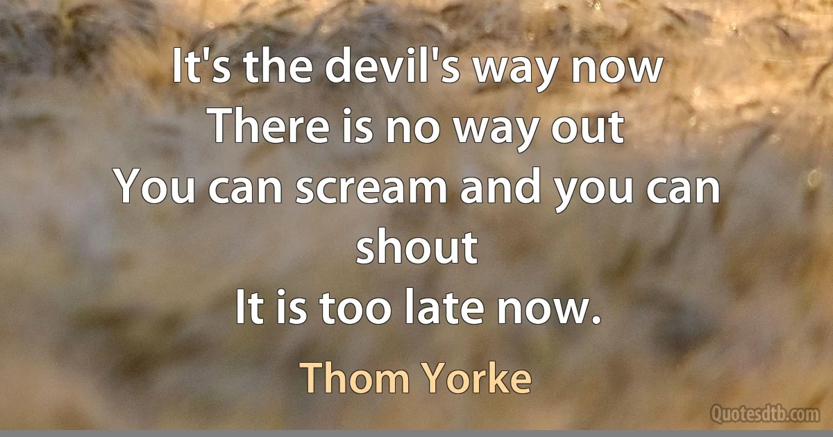 It's the devil's way now
There is no way out
You can scream and you can shout
It is too late now. (Thom Yorke)