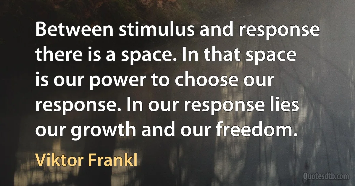 Between stimulus and response there is a space. In that space is our power to choose our response. In our response lies our growth and our freedom. (Viktor Frankl)