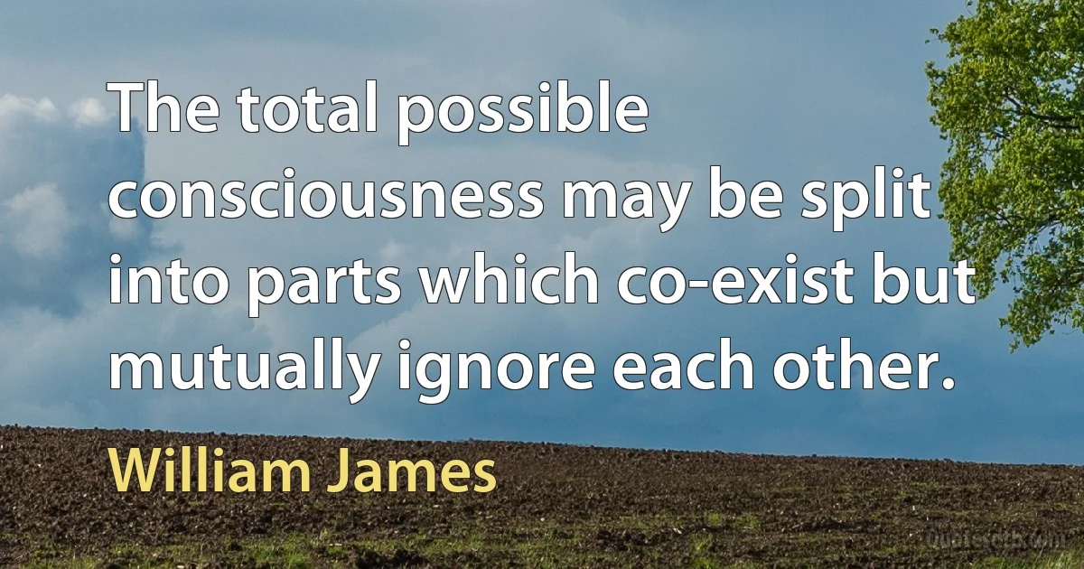 The total possible consciousness may be split into parts which co-exist but mutually ignore each other. (William James)