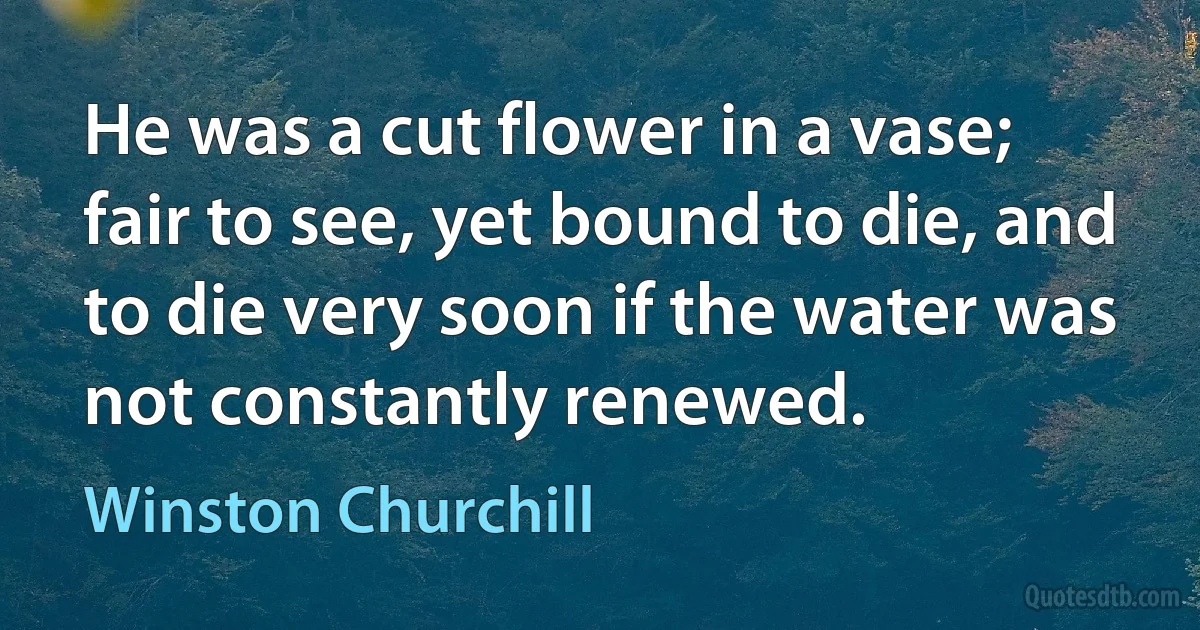 He was a cut flower in a vase; fair to see, yet bound to die, and to die very soon if the water was not constantly renewed. (Winston Churchill)