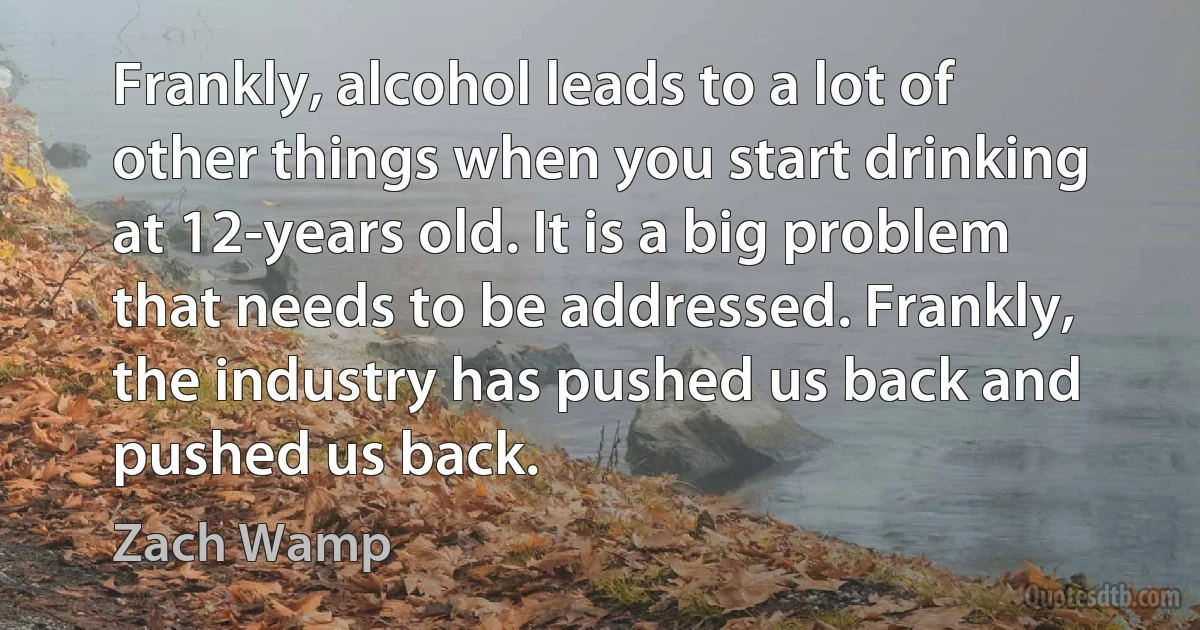 Frankly, alcohol leads to a lot of other things when you start drinking at 12-years old. It is a big problem that needs to be addressed. Frankly, the industry has pushed us back and pushed us back. (Zach Wamp)