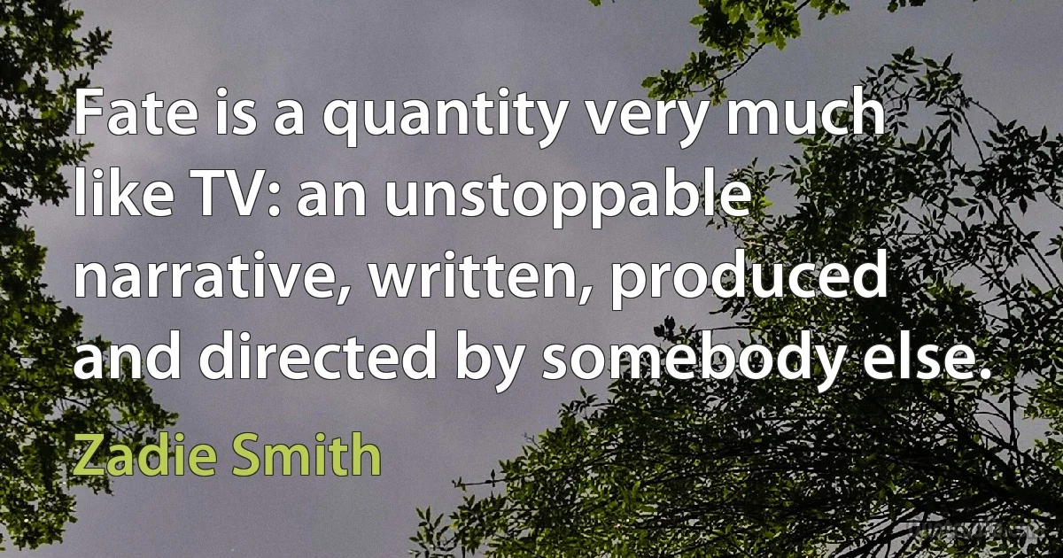 Fate is a quantity very much like TV: an unstoppable narrative, written, produced and directed by somebody else. (Zadie Smith)