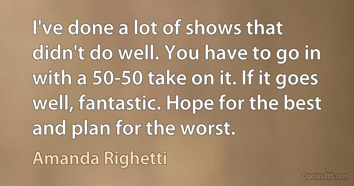 I've done a lot of shows that didn't do well. You have to go in with a 50-50 take on it. If it goes well, fantastic. Hope for the best and plan for the worst. (Amanda Righetti)