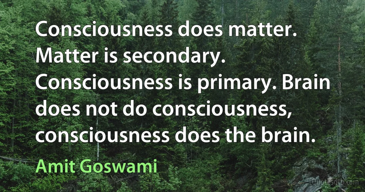 Consciousness does matter. Matter is secondary. Consciousness is primary. Brain does not do consciousness, consciousness does the brain. (Amit Goswami)