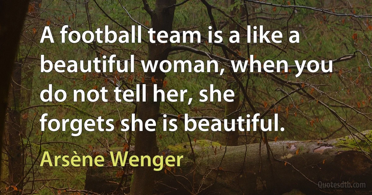 A football team is a like a beautiful woman, when you do not tell her, she forgets she is beautiful. (Arsène Wenger)