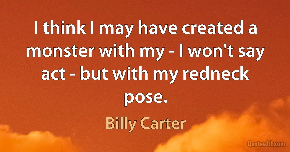 I think I may have created a monster with my - I won't say act - but with my redneck pose. (Billy Carter)