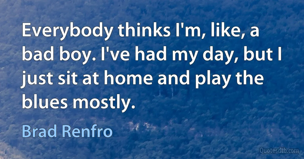 Everybody thinks I'm, like, a bad boy. I've had my day, but I just sit at home and play the blues mostly. (Brad Renfro)