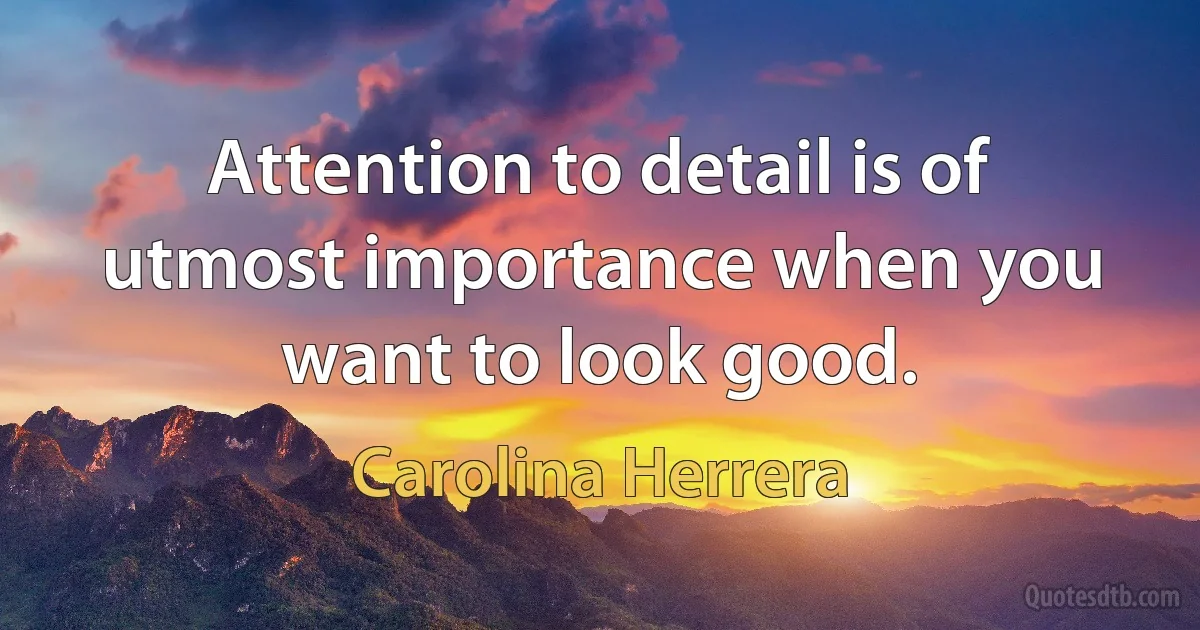 Attention to detail is of utmost importance when you want to look good. (Carolina Herrera)