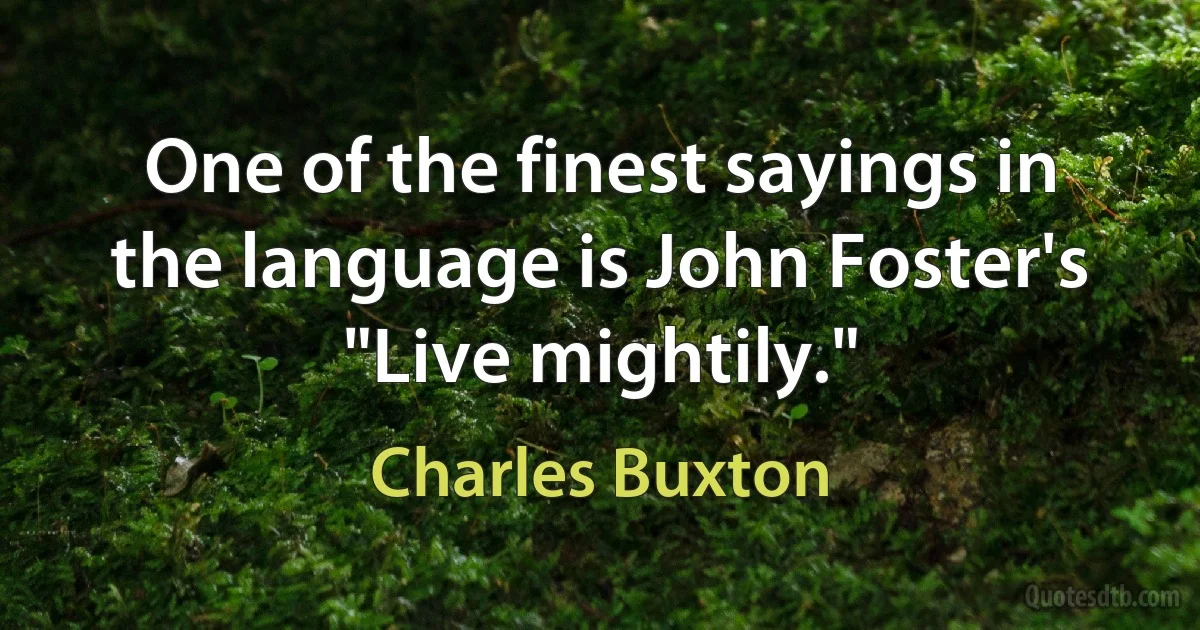 One of the finest sayings in the language is John Foster's "Live mightily." (Charles Buxton)